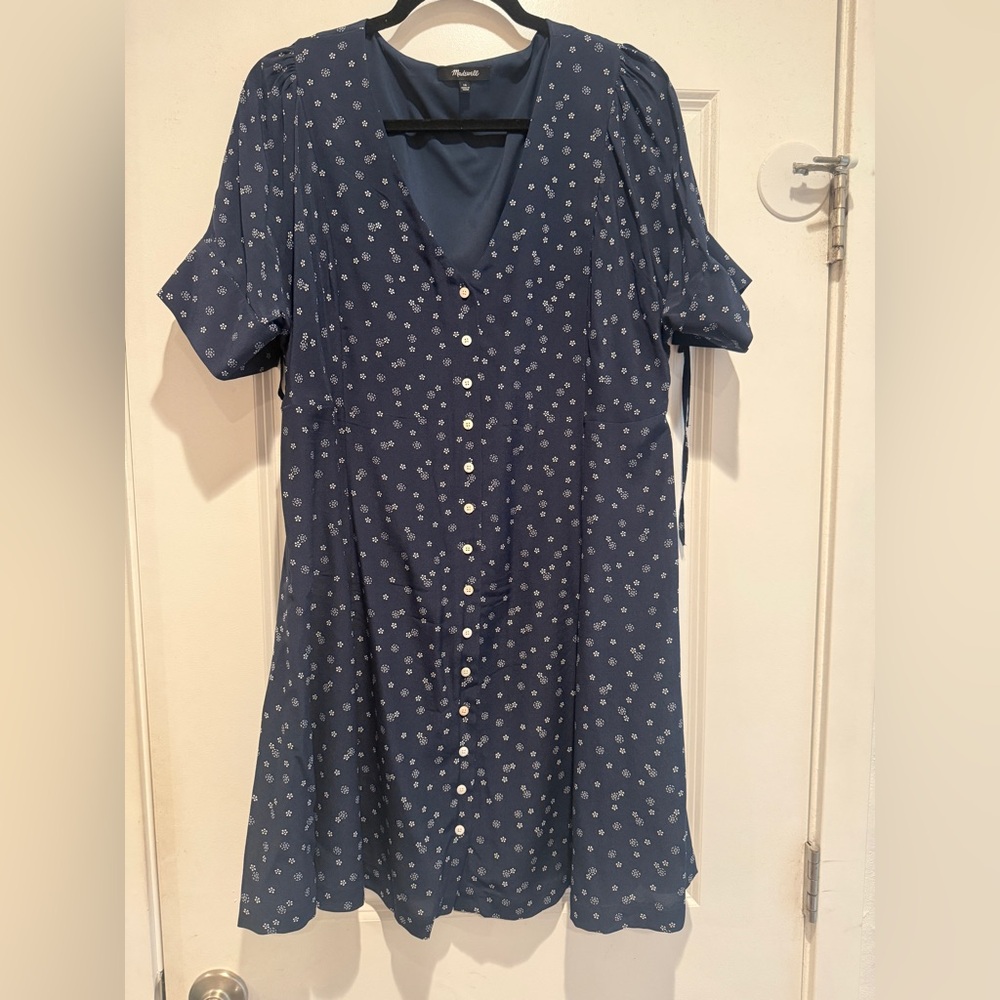 Madewell Navy Blue Silk Floral Mini Dress